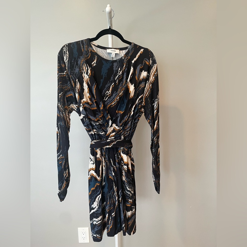 Reiss Black/Blue/Brown Long Sleeve Dress NWOT